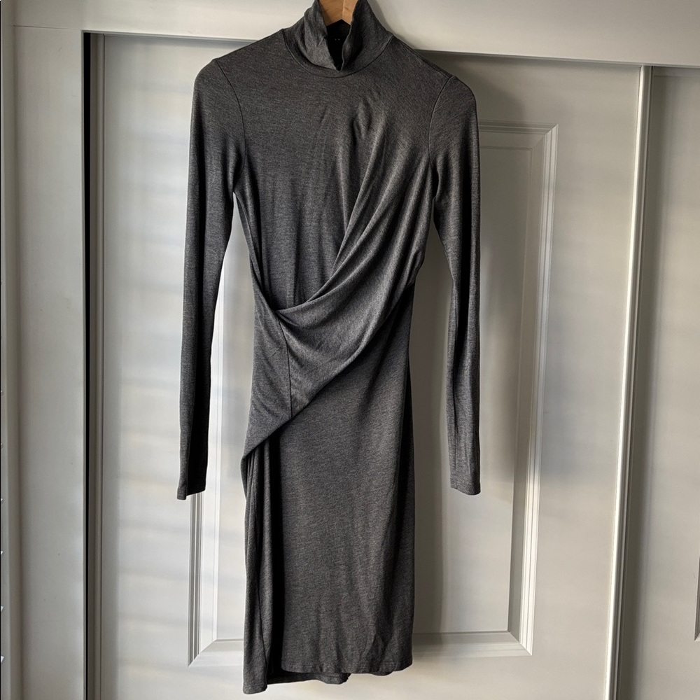 THEORY Charcoal  Grey Turtleneck T-Shirt Knit Draped Dress Business Casual Small
